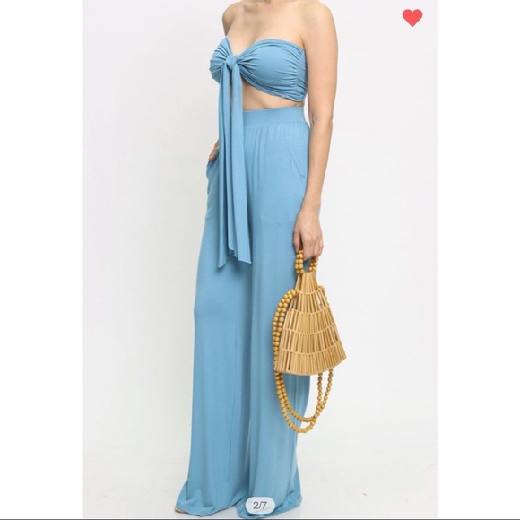 Blue bandeau crop top and pant set - Picture 2 of 6